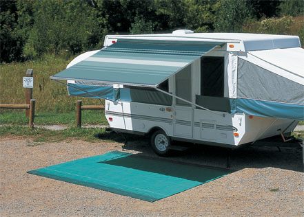 Campout Awning with Teal Dune Stripe Fabric