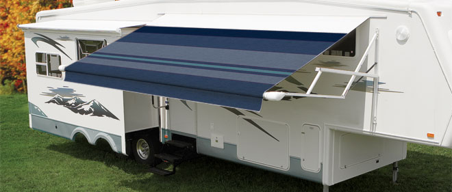 Blue awning on RV