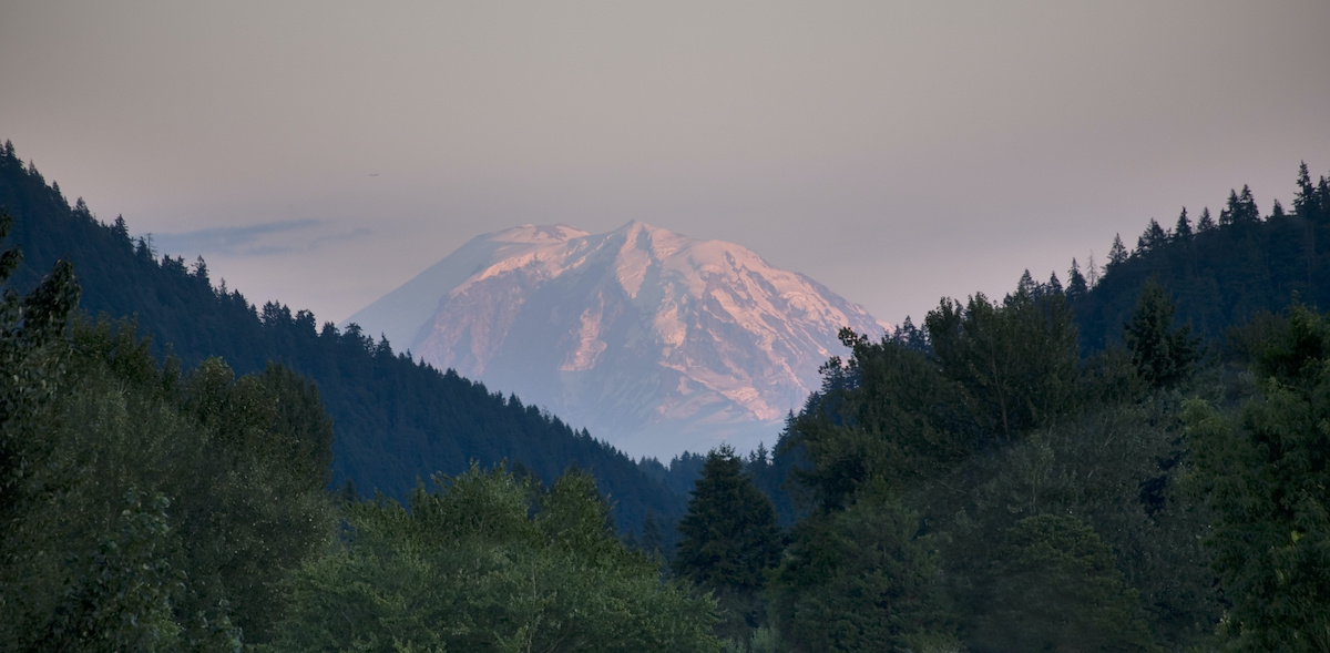 Mount Rainier from Issaquah Valley, Washington State, at Sunset