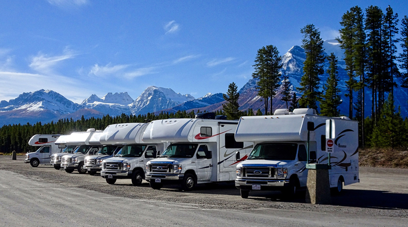 Motorhomes with mountain background
