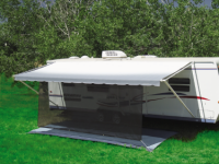 shaded screen in front of RV awning