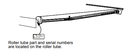 Diagram of Latitude Awning serial and part number sticker locations